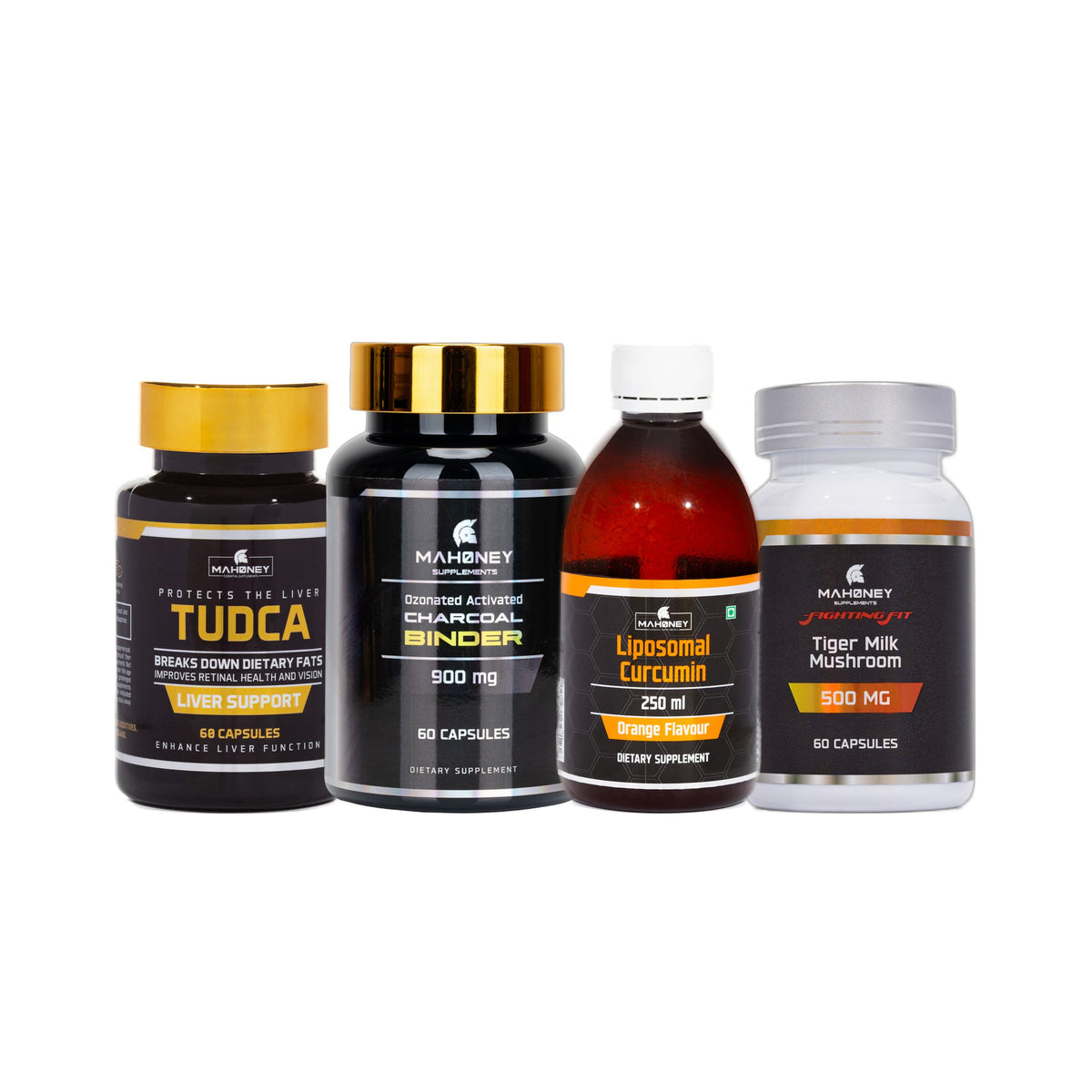 Liver & Detox Protocol: TUDCA, Activated Charcoal, Liposomal Curcumin Orange Flavour, Tiger Milk Mushroom