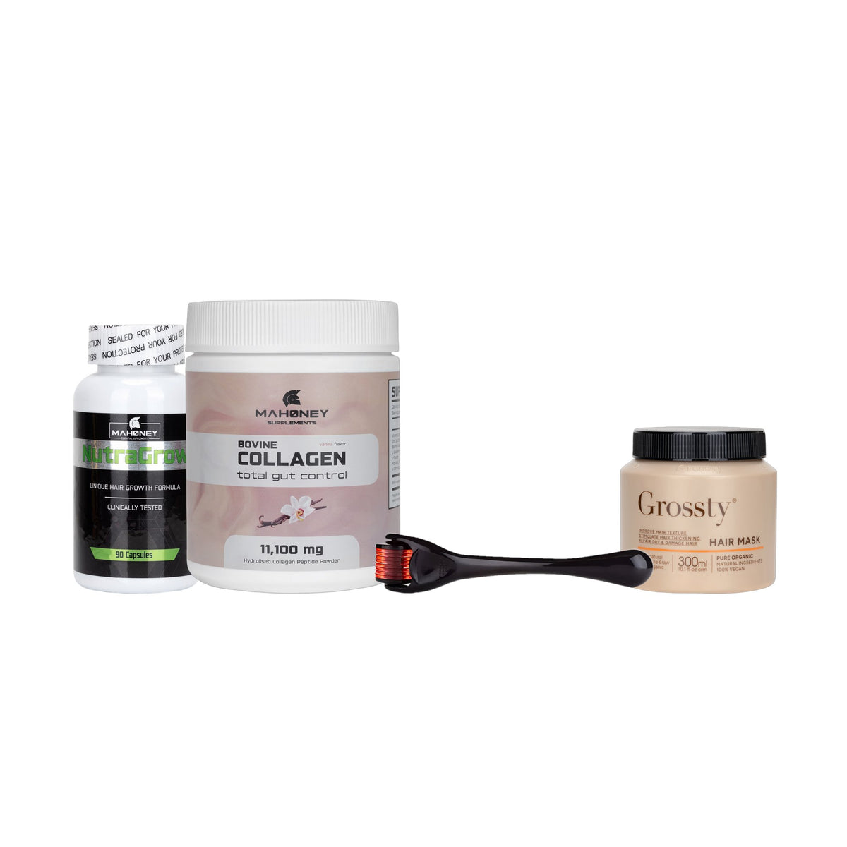 Hair Thickening Protocol: Nutragrow, Bovine Collagen, Micro Needle Roller System, Batana Hair Mask