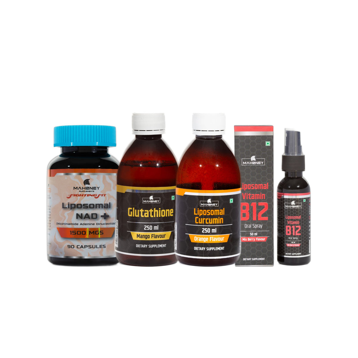 Liposomal Essentials Protocol: Liposomal NAD Plus, Liposomal Glutathione, Liposomal Curcumin Orange Flavour, Liposomal Vitamin B12 Oral Spray